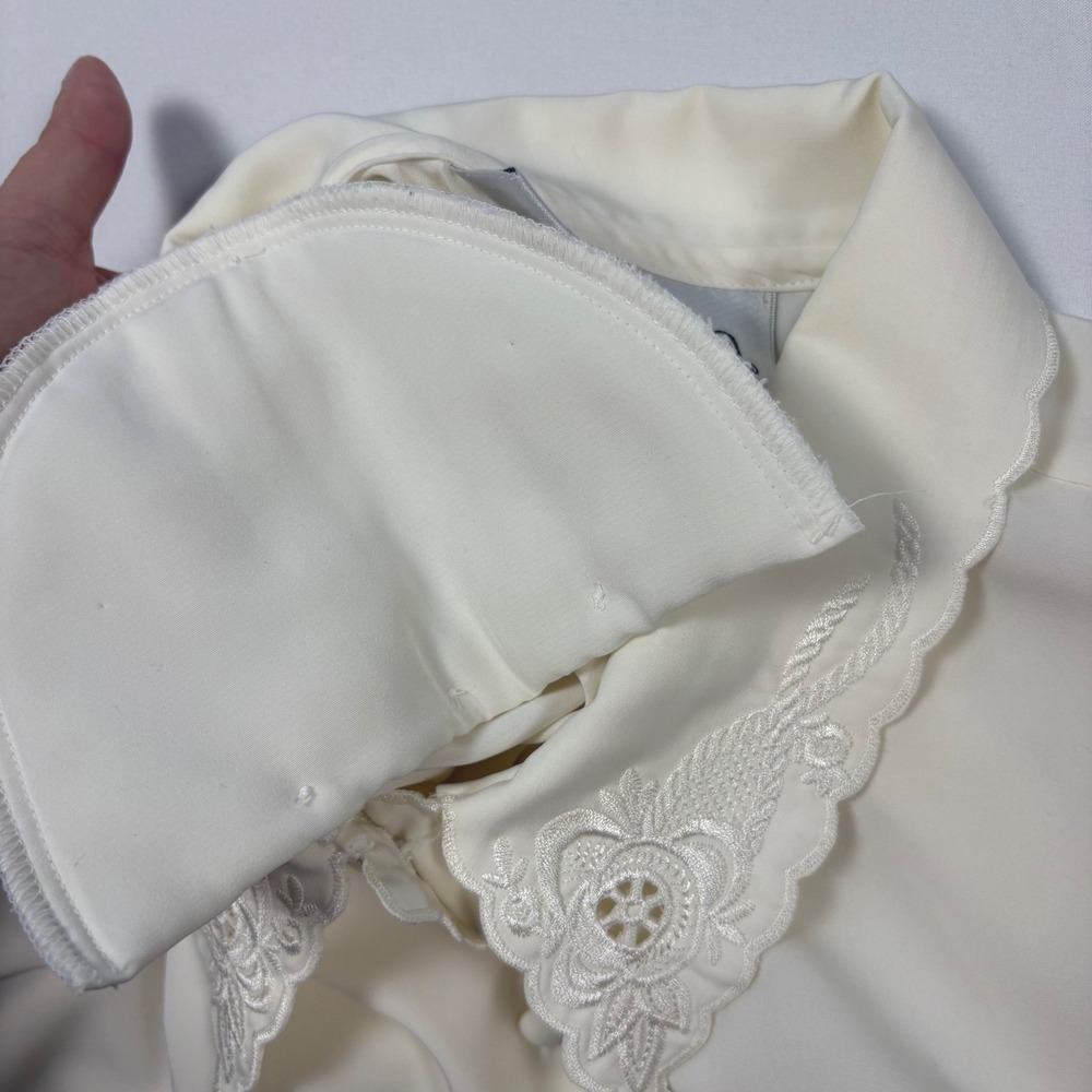 VTG Claudia Richard Size 16‎ Office Cream Floral Embroidered Blouse - Picture 9 of 10